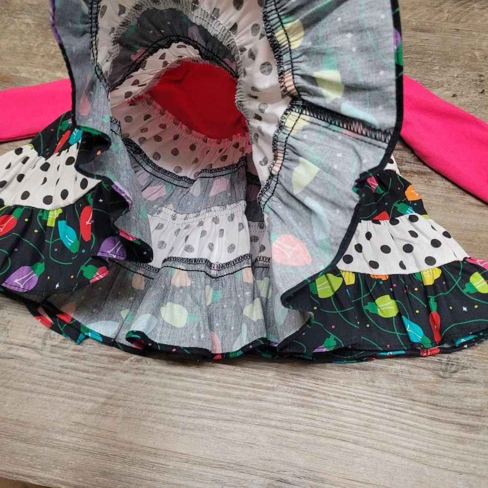 Ricrac and Ruffles Dress Girls 3-6M Pink Long Sleeve Christmas Lights‎ Tiered